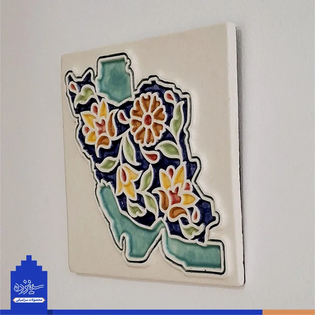 دیوار کوب سـرامیکی / مـربعی / طرح «نقشه ایـران» با تــزیین خَتایی