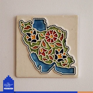 دیوار کوب سـرامیکی / مـربعی / طرح «نقشه ایـران» با تــزیین خَتایی