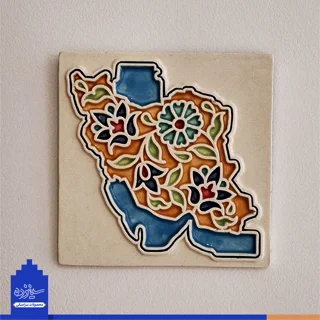 دیوار کوب سـرامیکی / مـربعی / طرح «نقشه ایـران» با تــزیین خَتایی