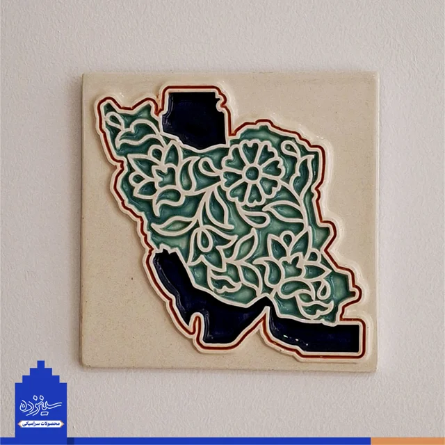 دیوار کوب سـرامیکی / مـربعی / طرح «نقشه ایـران» با تــزیین خَتایی