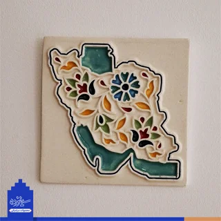 دیوار کوب سـرامیکی / مـربعی / طرح «نقشه ایـران» با تــزیین خَتایی